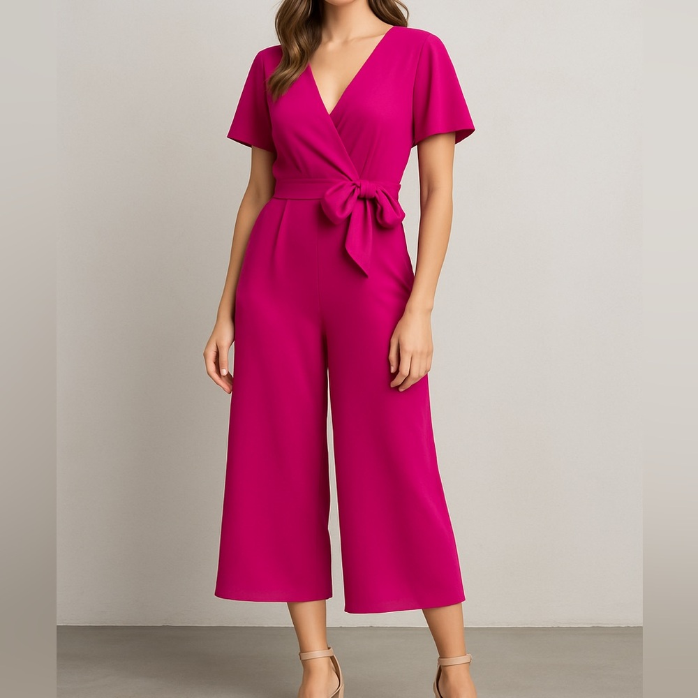 Tahari ASL Fuchsia V-Neck Jumpsuit
